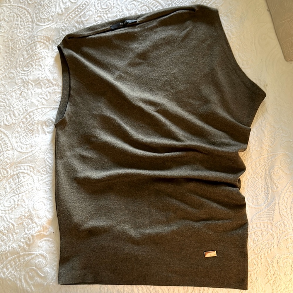 Gucci Kashmir sleeve less asymmetrical , olive green,